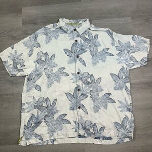 tommy bahama Pocket Shirt Floral Button Up Size 2XL ORIGINAL FIR white/blue